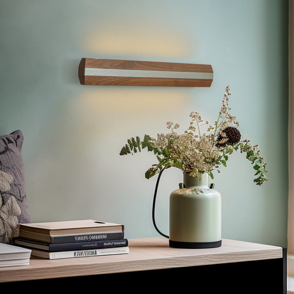 LED vegglampe Elis valnøtt/nikkel opp-ned dimbar 48 cm forfra