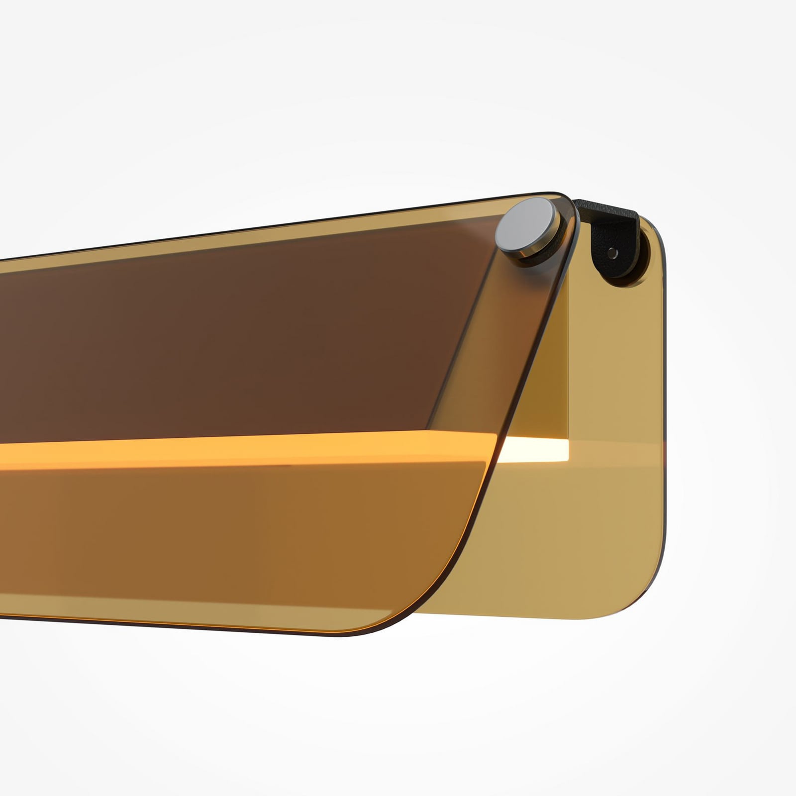 Nærbilde av LED vegglampe FLAT amber messing 30 cm glassdetalj