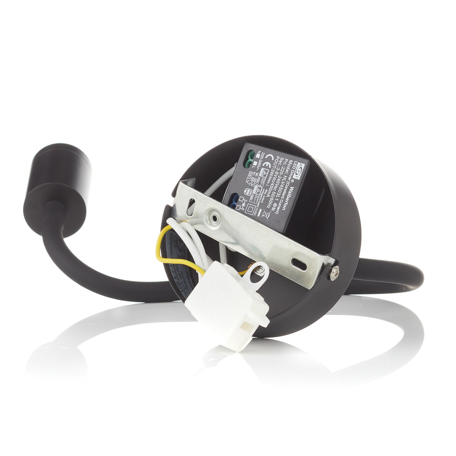 LED vegglampe Focus fleksibel arm svart 3W varmhvit veggplate