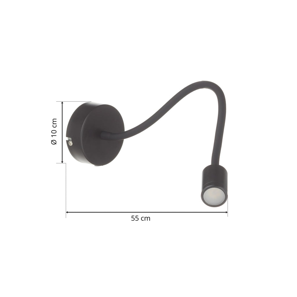 LED vegglampe Focus fleksibel arm svart 3W varmhvit lysdetalj