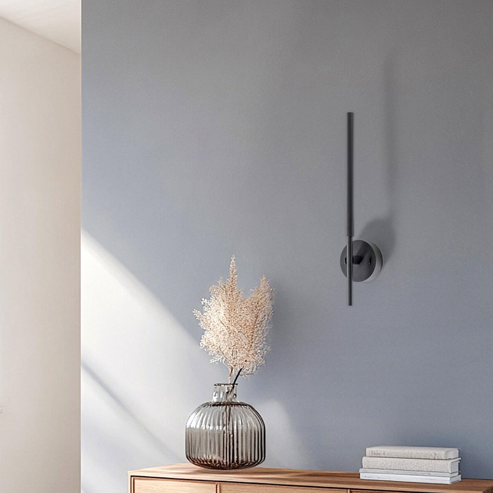 LED vegglampe Focus svart 2-lys justerbar 46,5 cm detalj av justerbar sylinder
