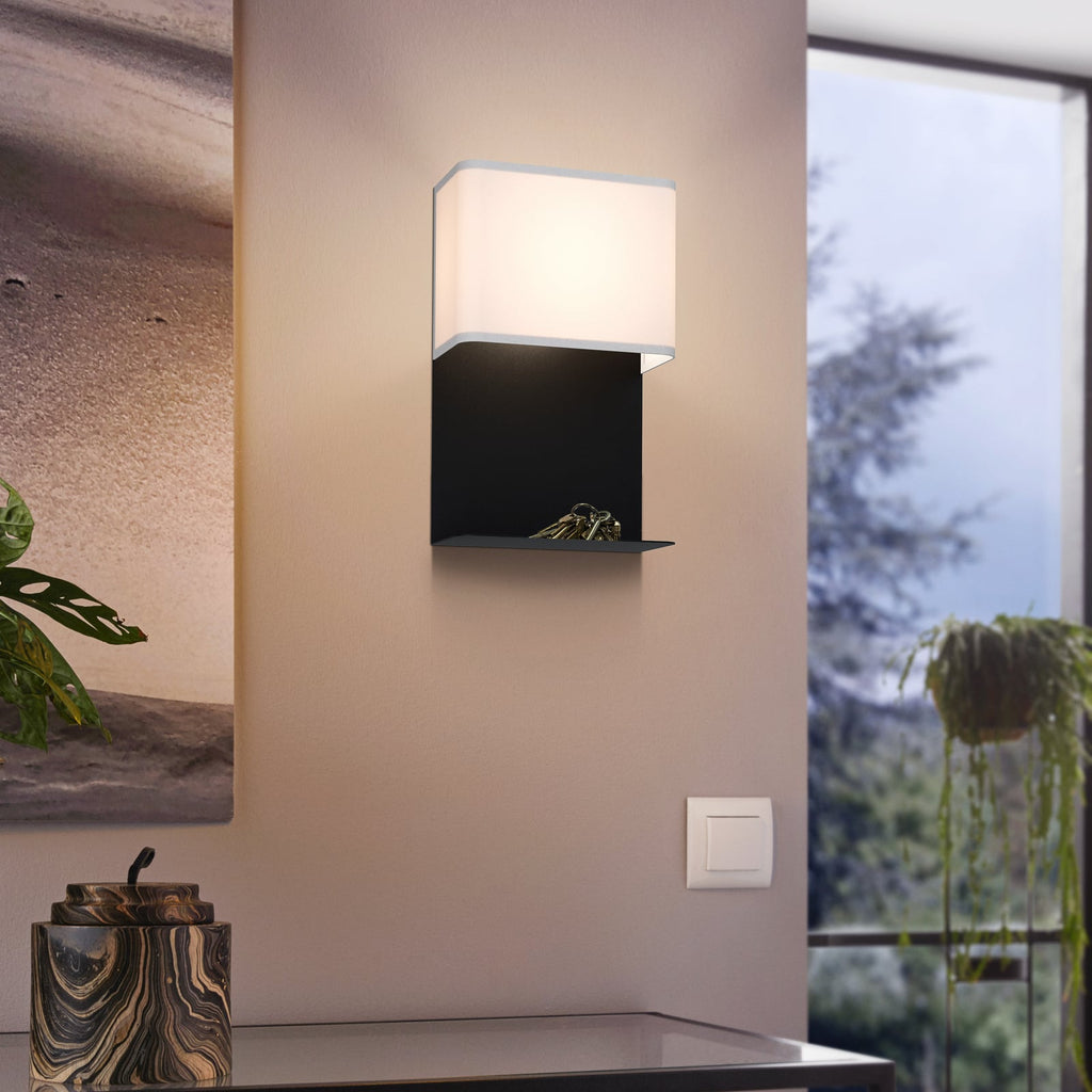 LED-vegglampe Galdakao tekstil svart/hvit med bryter bakside