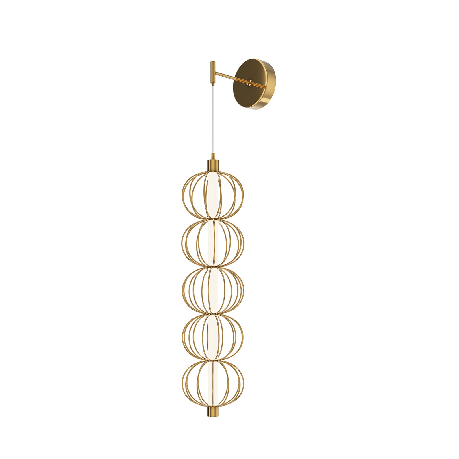 LED vegglampe Golden Cage høydejusterbar gull/hvit forfra