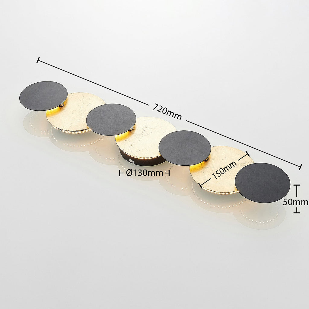 LED vegglampe Grazyna 7-lys svart/gull detalj av metallringer