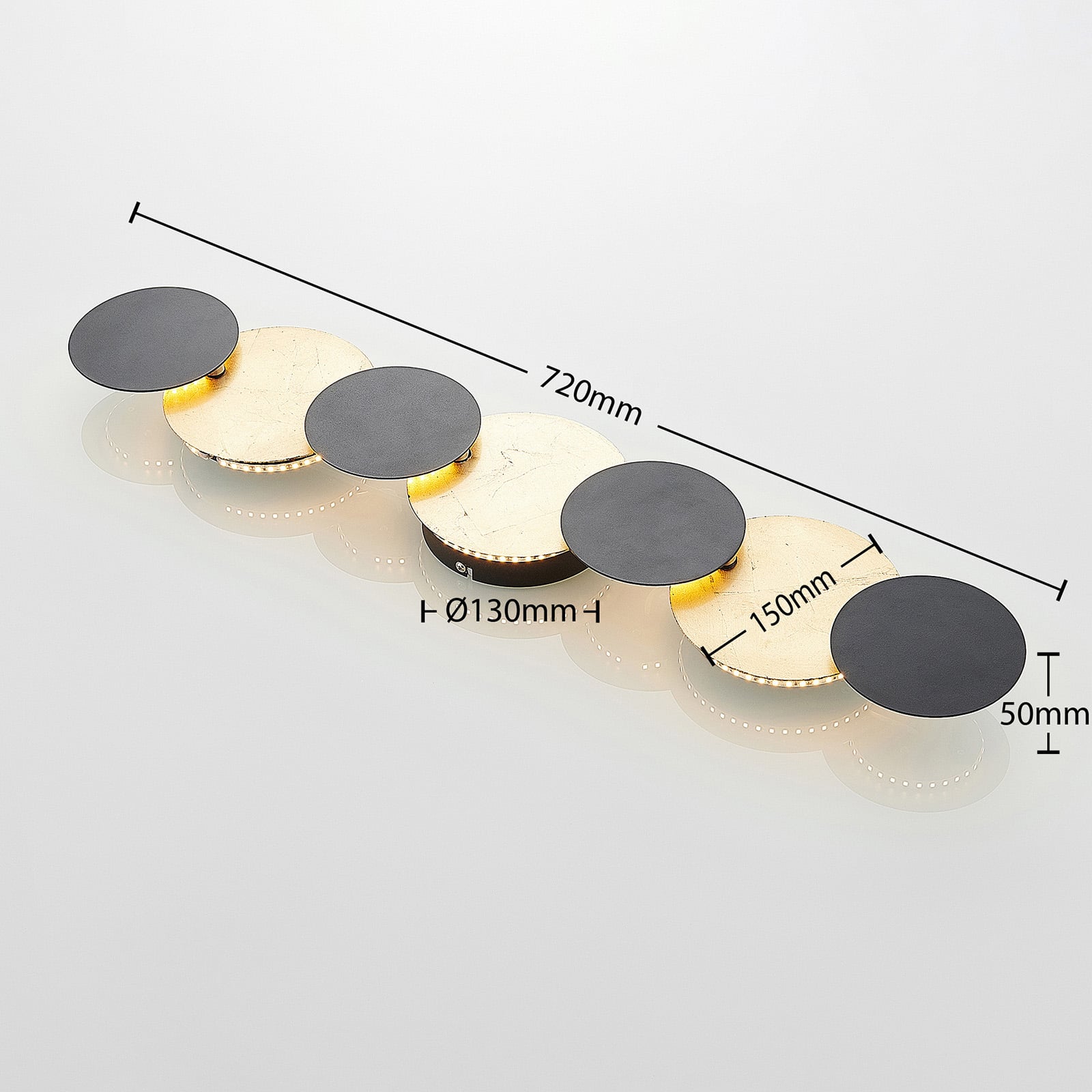 LED vegglampe Grazyna 7-lys svart/gull detalj av metallringer