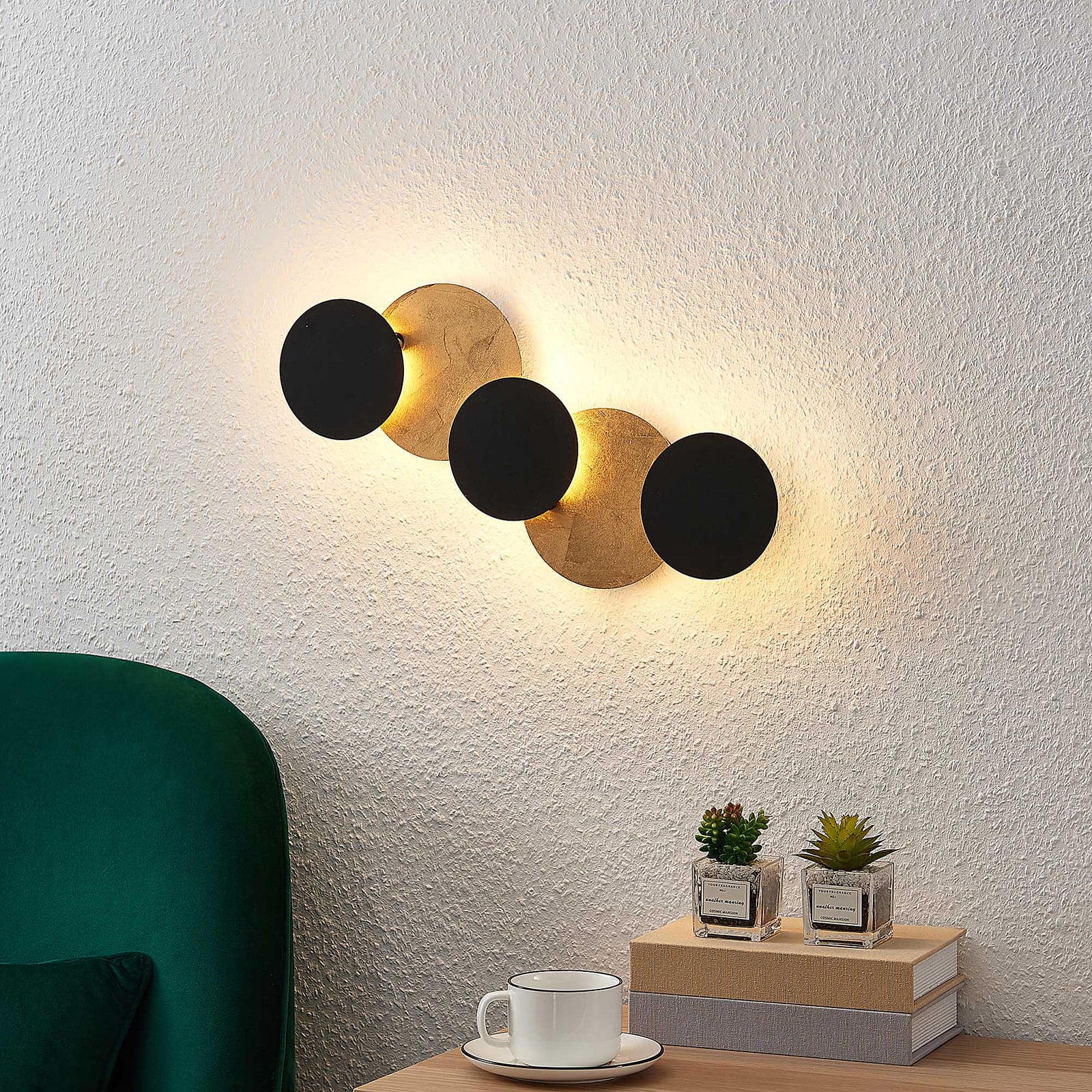 LED vegglampe Grazyna svart/gull 5-lys bakside