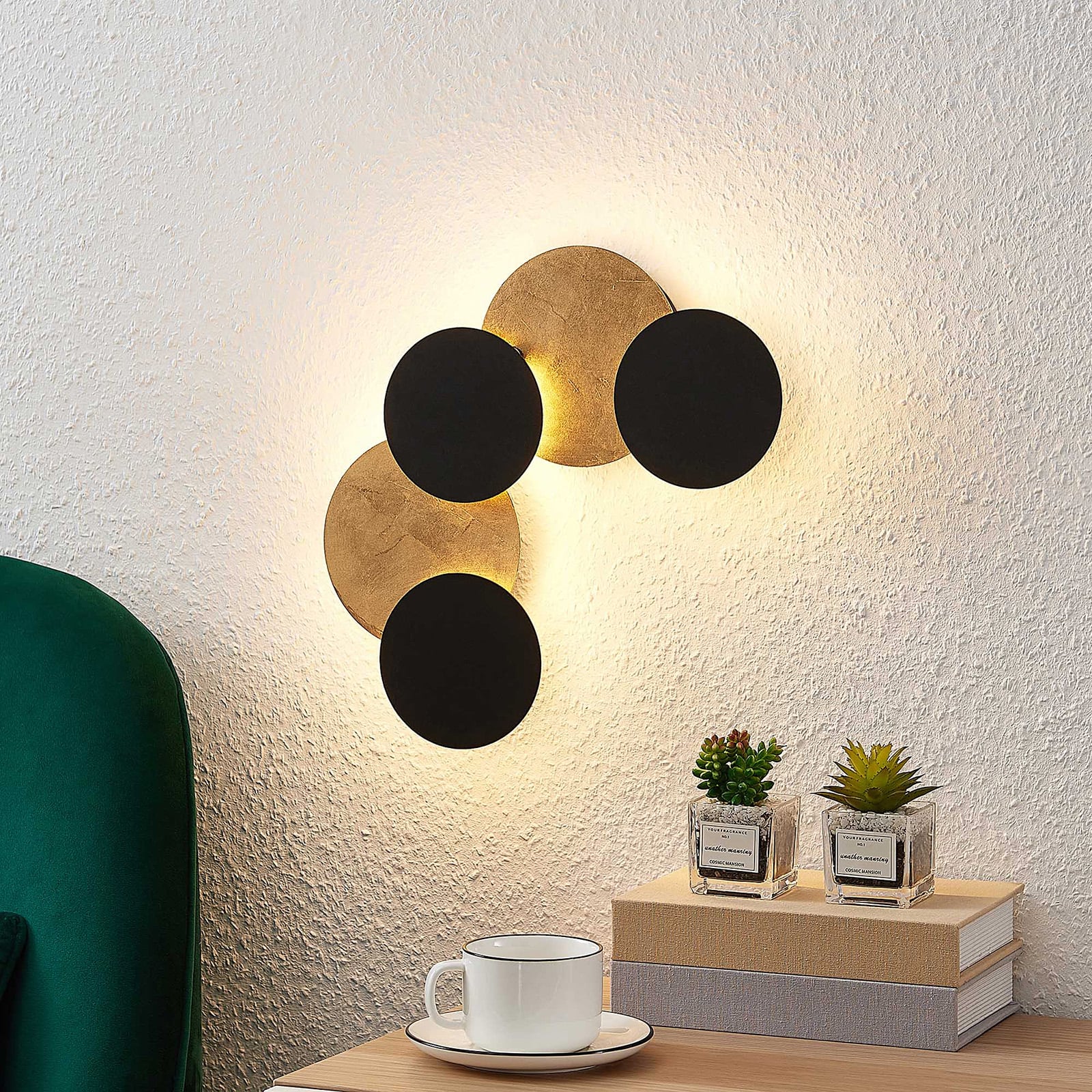 LED vegglampe Grazyna svart/gull 5-lys side