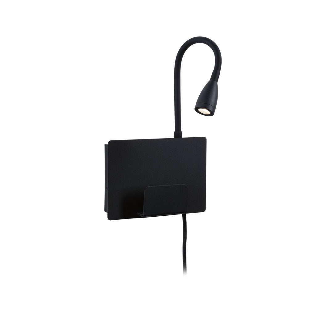 LED vegglampe Halina med fleksarm USB-C svart bakside