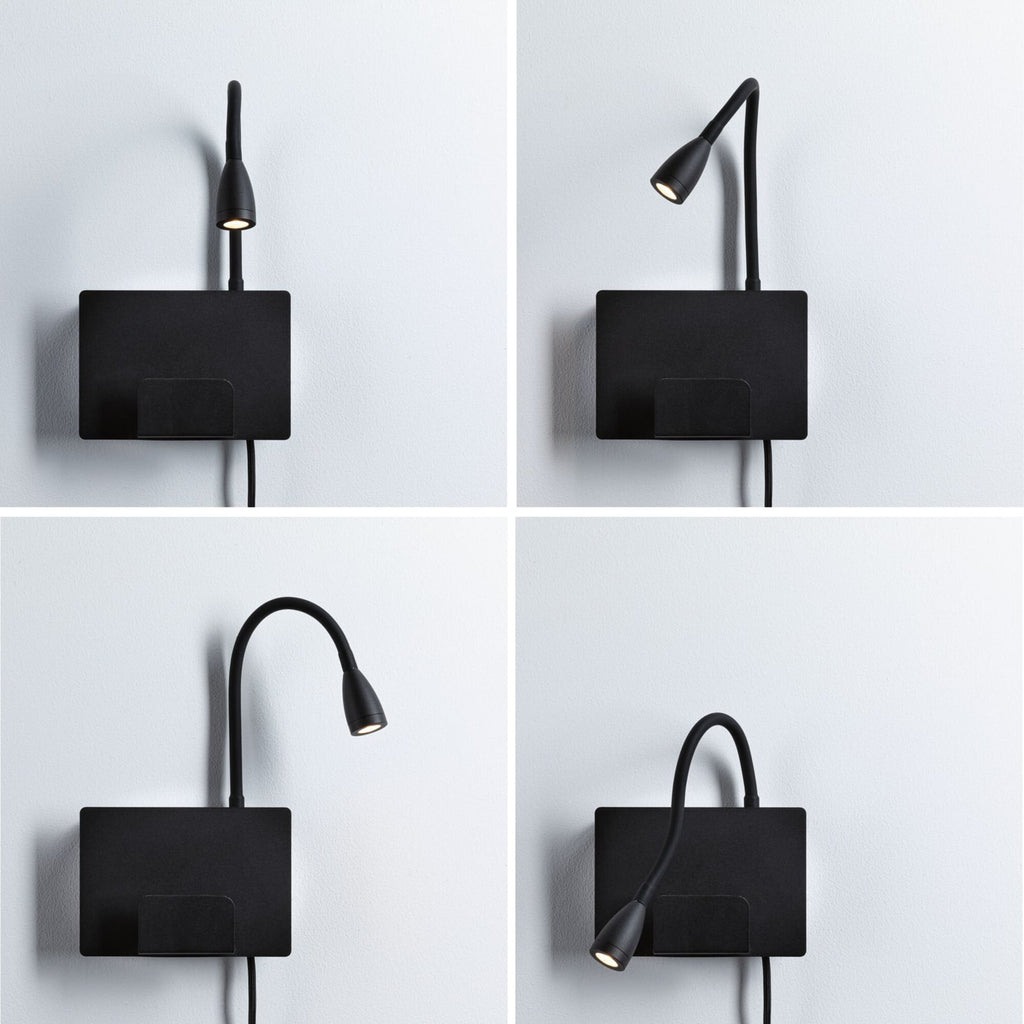 Bryter på LED vegglampe Halina med fleksarm USB-C svart