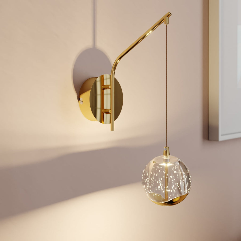 LED vegglampe Hayley gullfarget glass kuleformet forfra