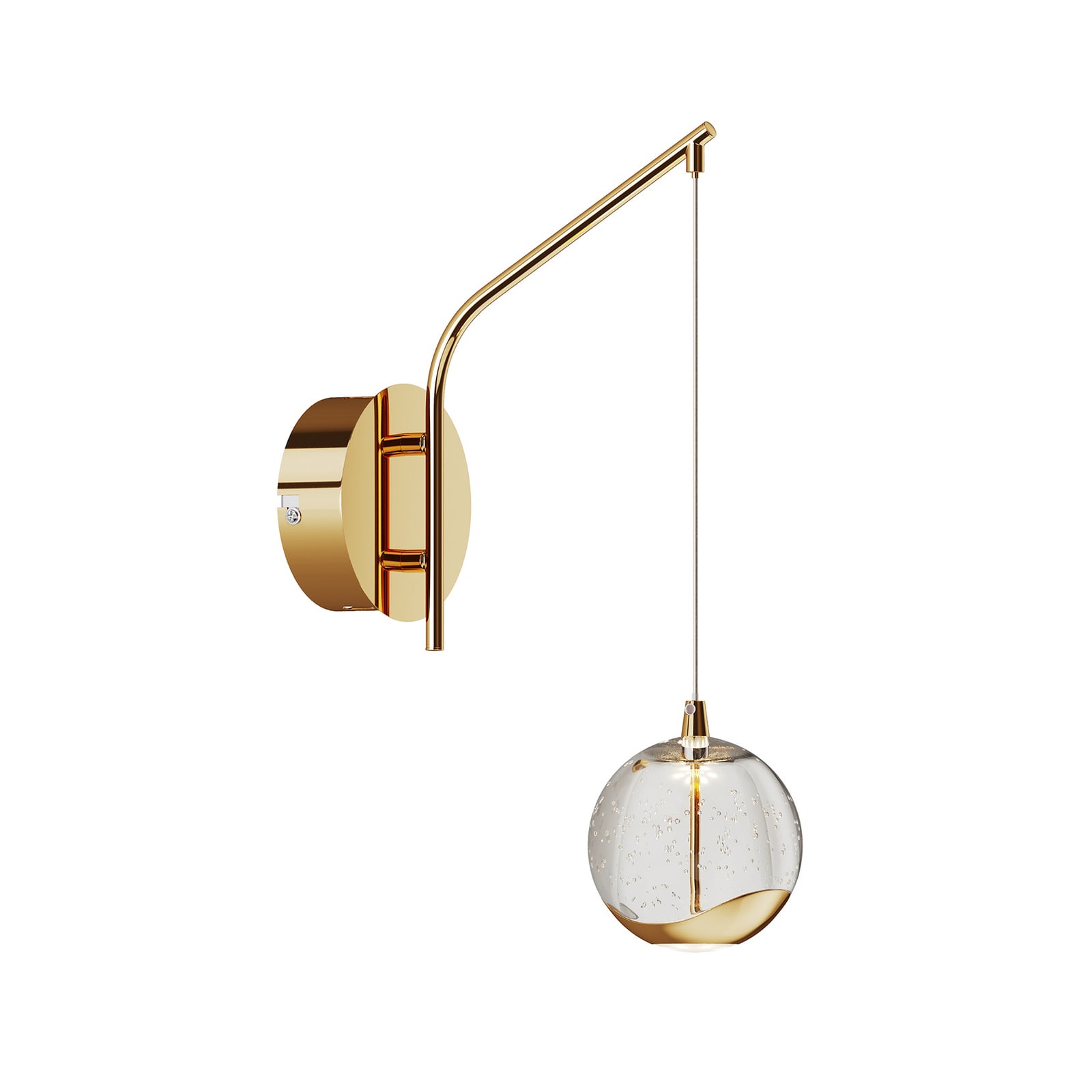 LED vegglampe Hayley gullfarget glass kuleformet sett fra siden