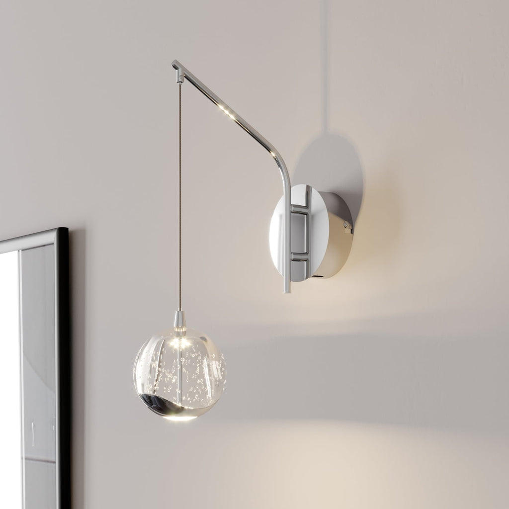 LED vegglampe Hayley krom glass 34 cm fra forfra