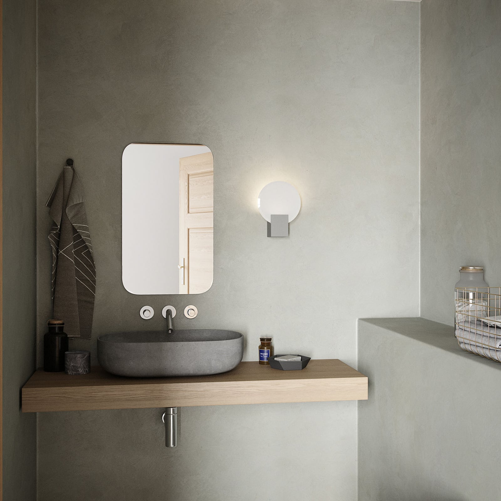 LED vegglampe Hester dimbar hvit glass IP44 Ø20 cm detalj