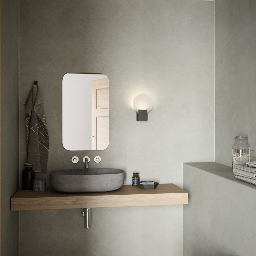 LED vegglampe Hester dimbar IP44 svart detalj av dimmer