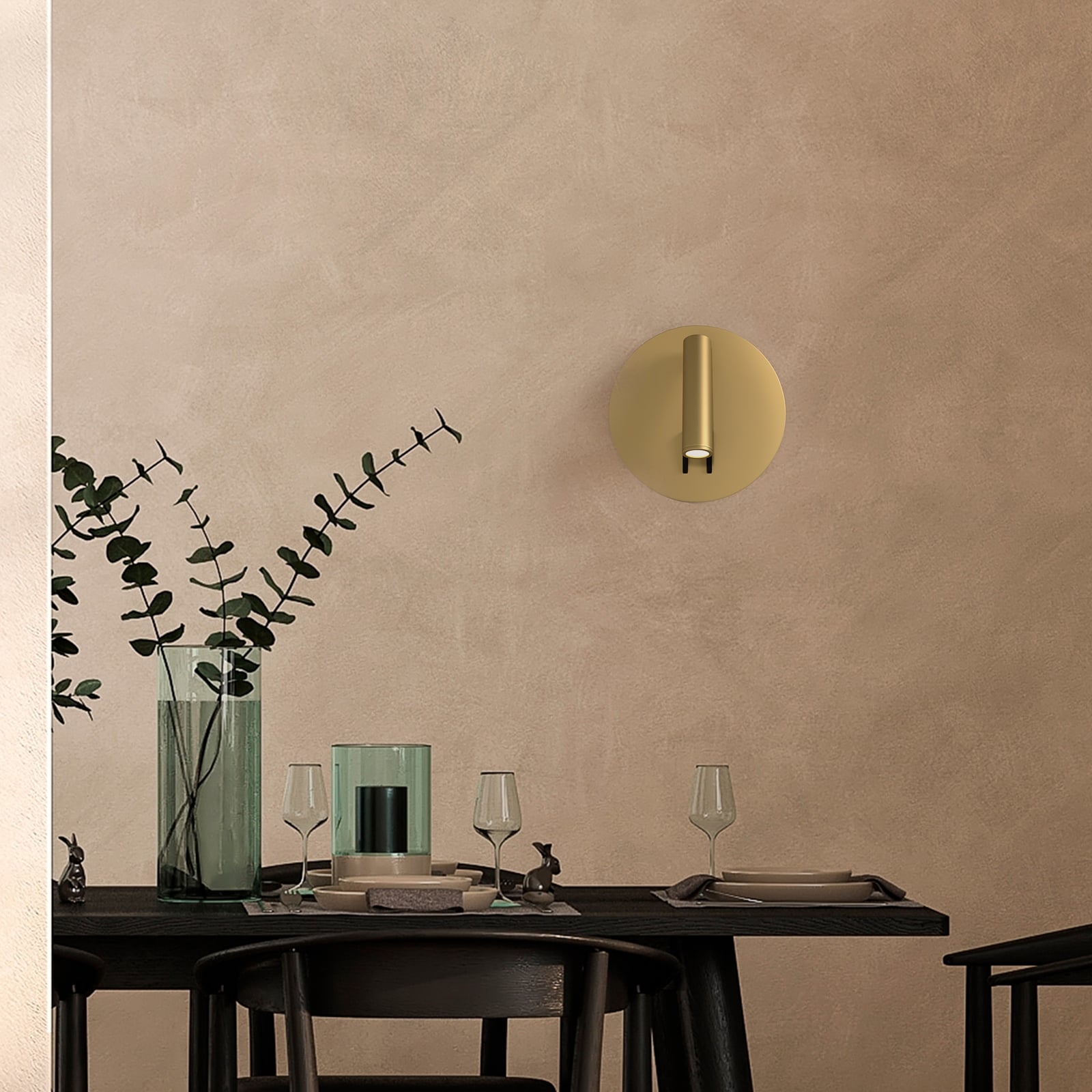 LED vegglampe Ios 176 rund gullfarget aluminium bakside
