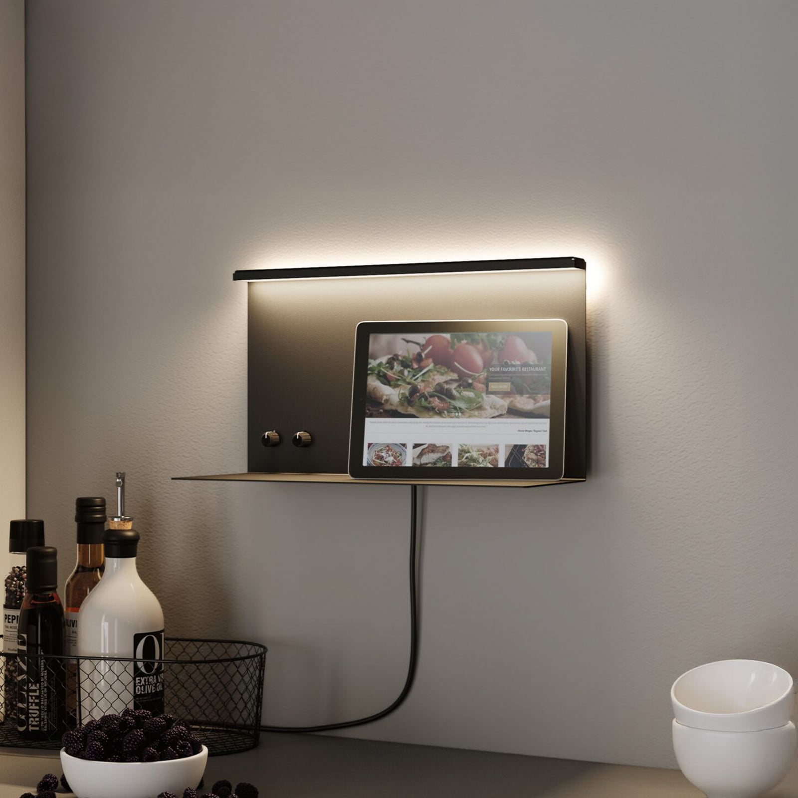 LED vegglampe Jarina svart matt 35 cm dimbar USB forfra