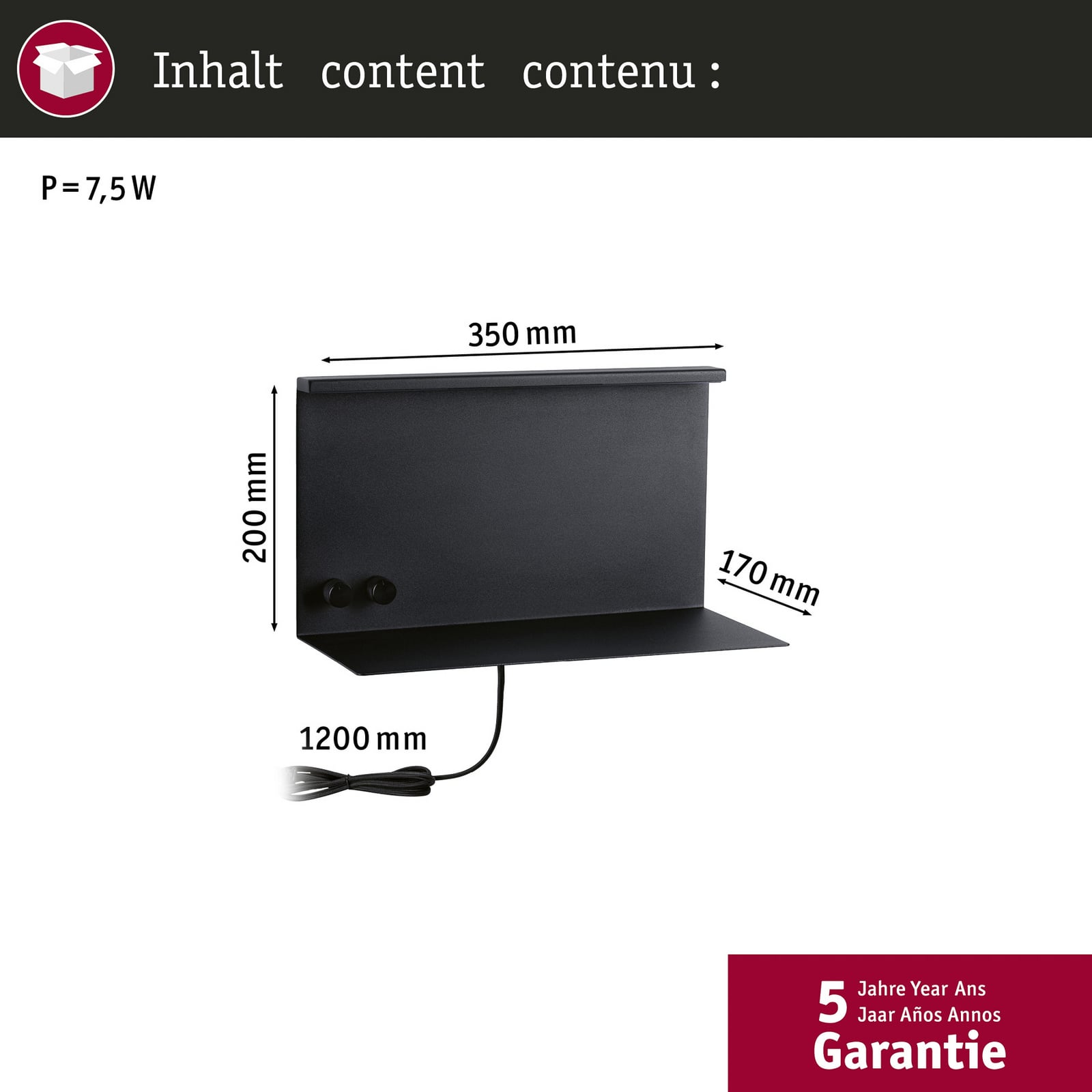 LED vegglampe Jarina svart matt 35 cm dimbar USB nærbilde