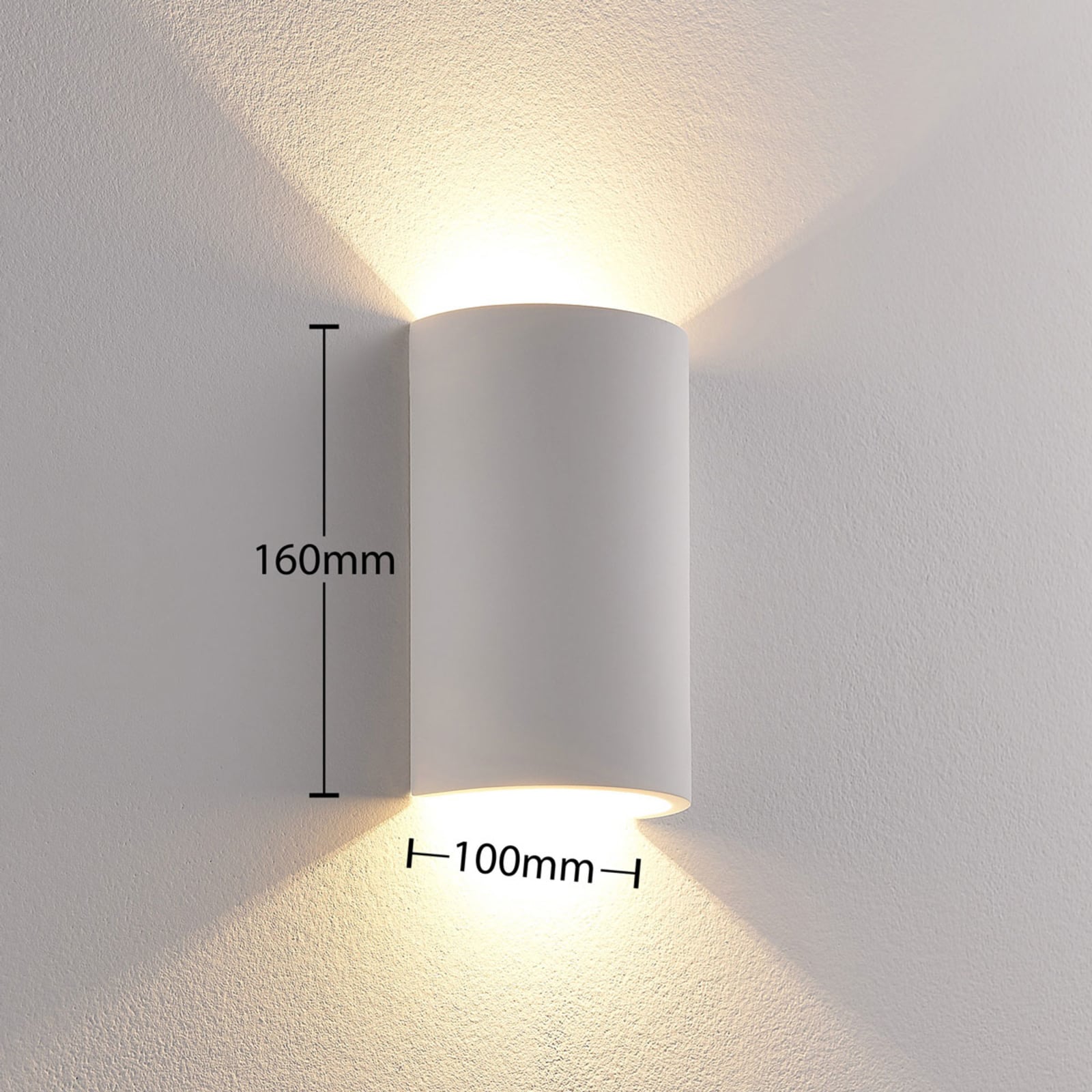 LED vegglampe Jenke gips hvit opp og ned 16 cm montert på vegg
