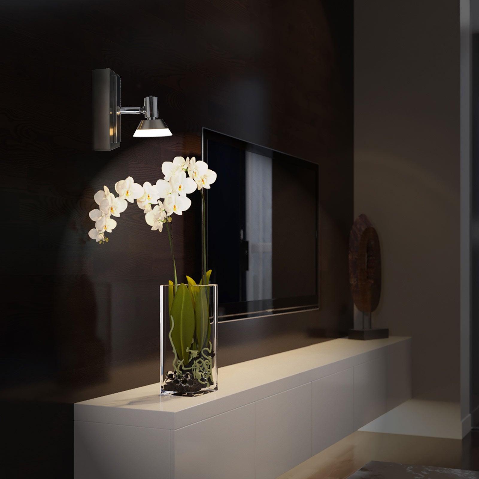 LED vegglampe Jericho 1-lys justerbar krom/hvit bakside