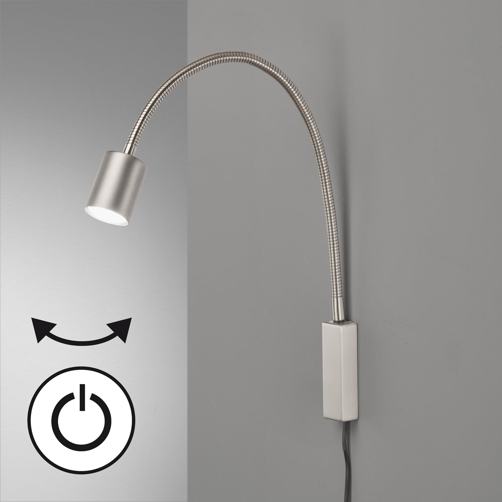 Montert LED vegglampe Justi matt nikkel 52 cm GU10 med bryter i interiør