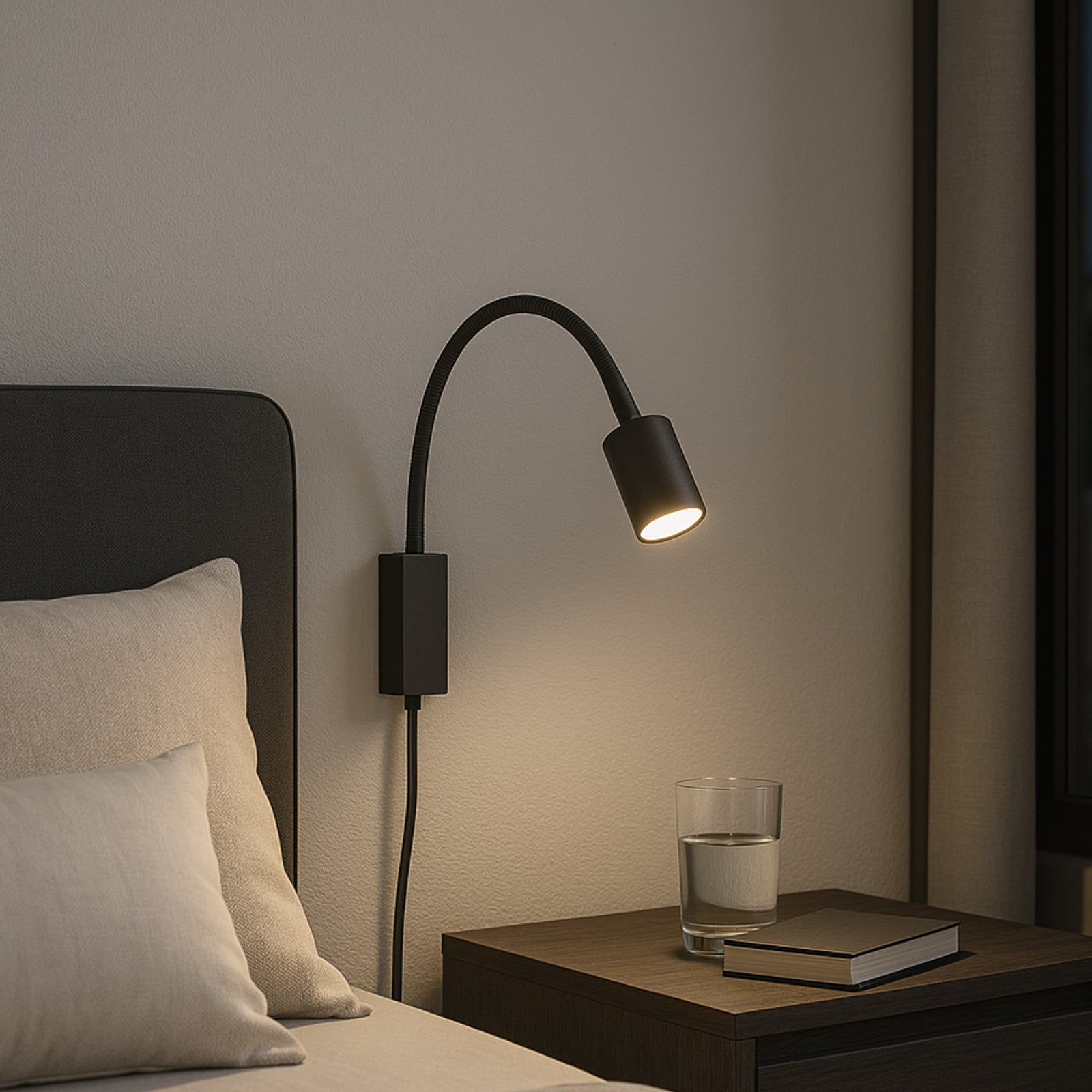 LED vegglampe Justi svart metall med bryter 52 cm GU10 bakside