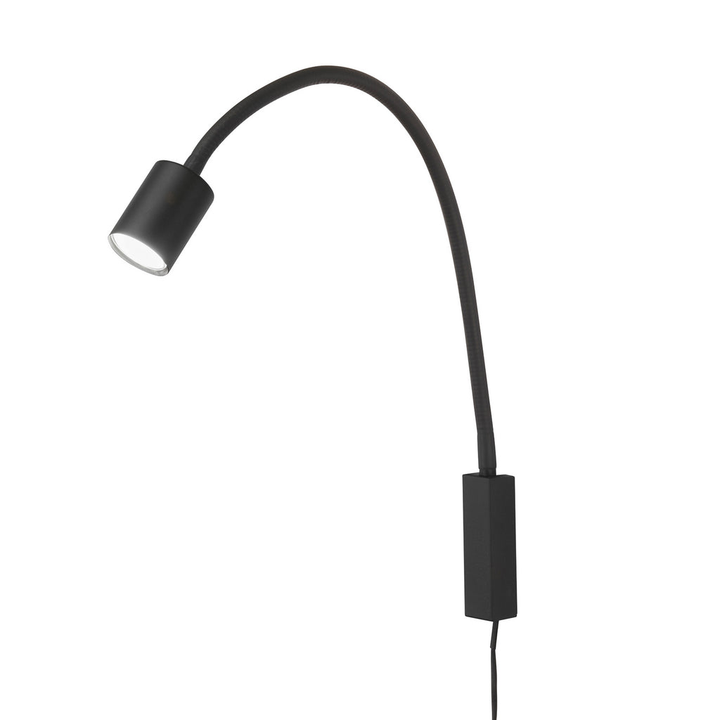 Detalj av LED vegglampe Justi svart metall med bryter 52 cm GU10