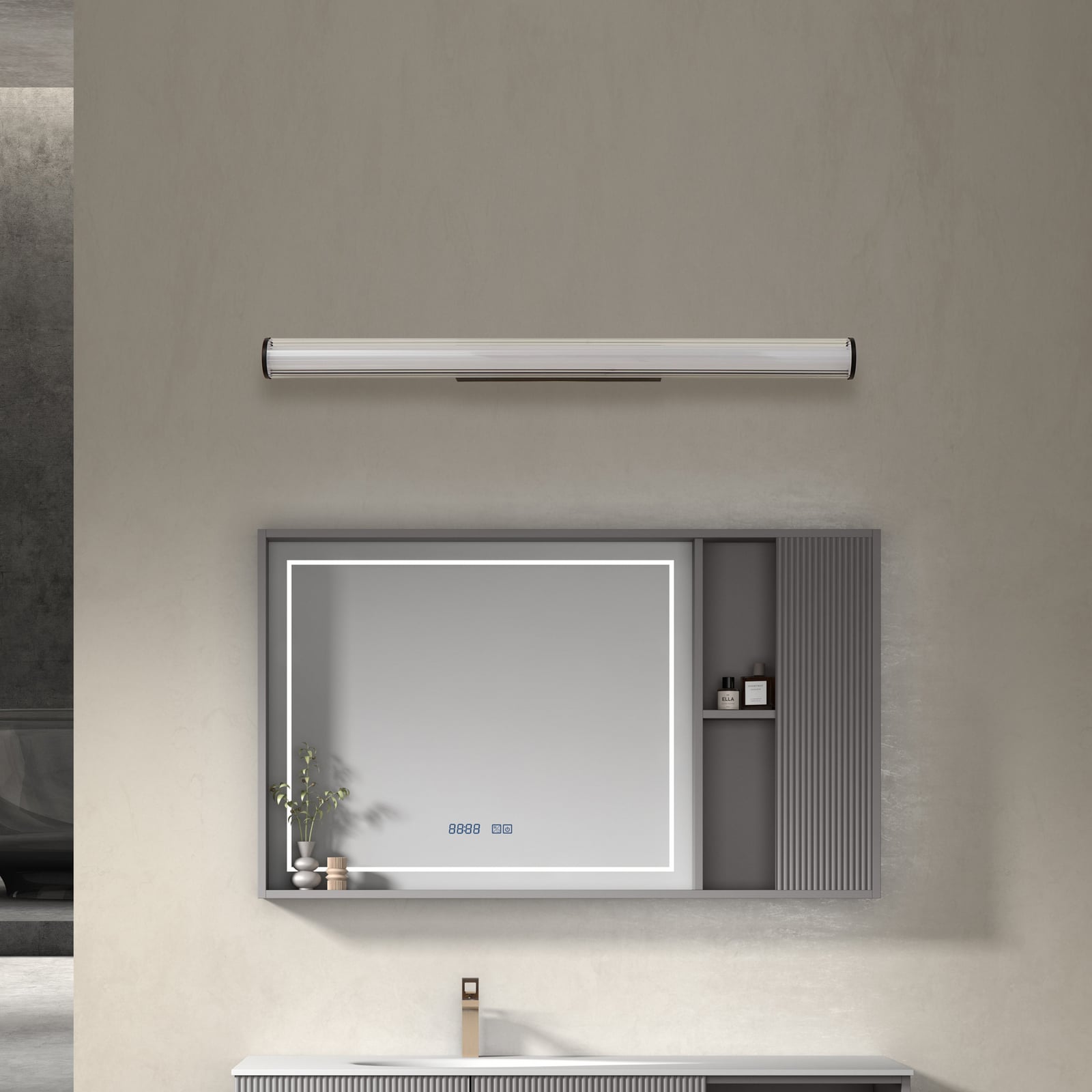 Detalj av LED-vegglampe Kirka svart stål 90 cm