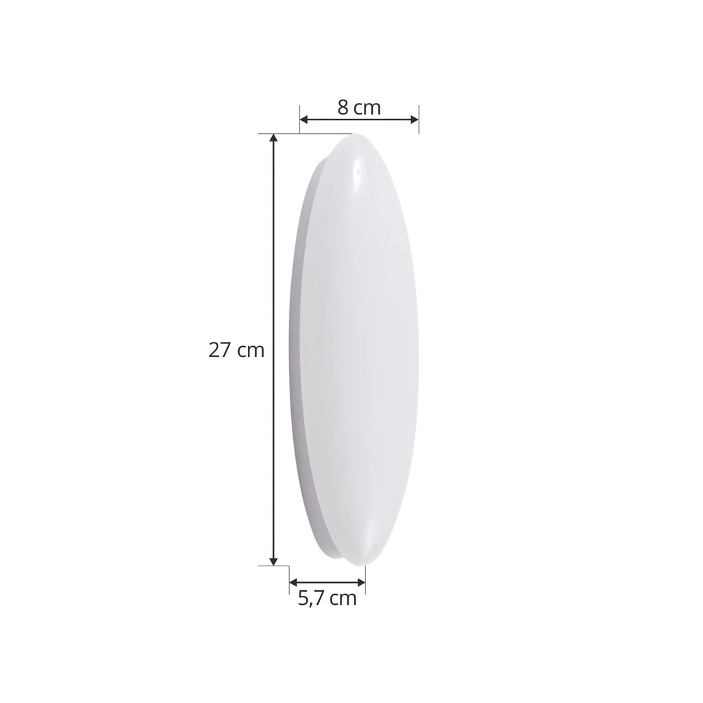 Nærbilde av LED vegglampe Leihlo oval hvit plast 27 cm bred