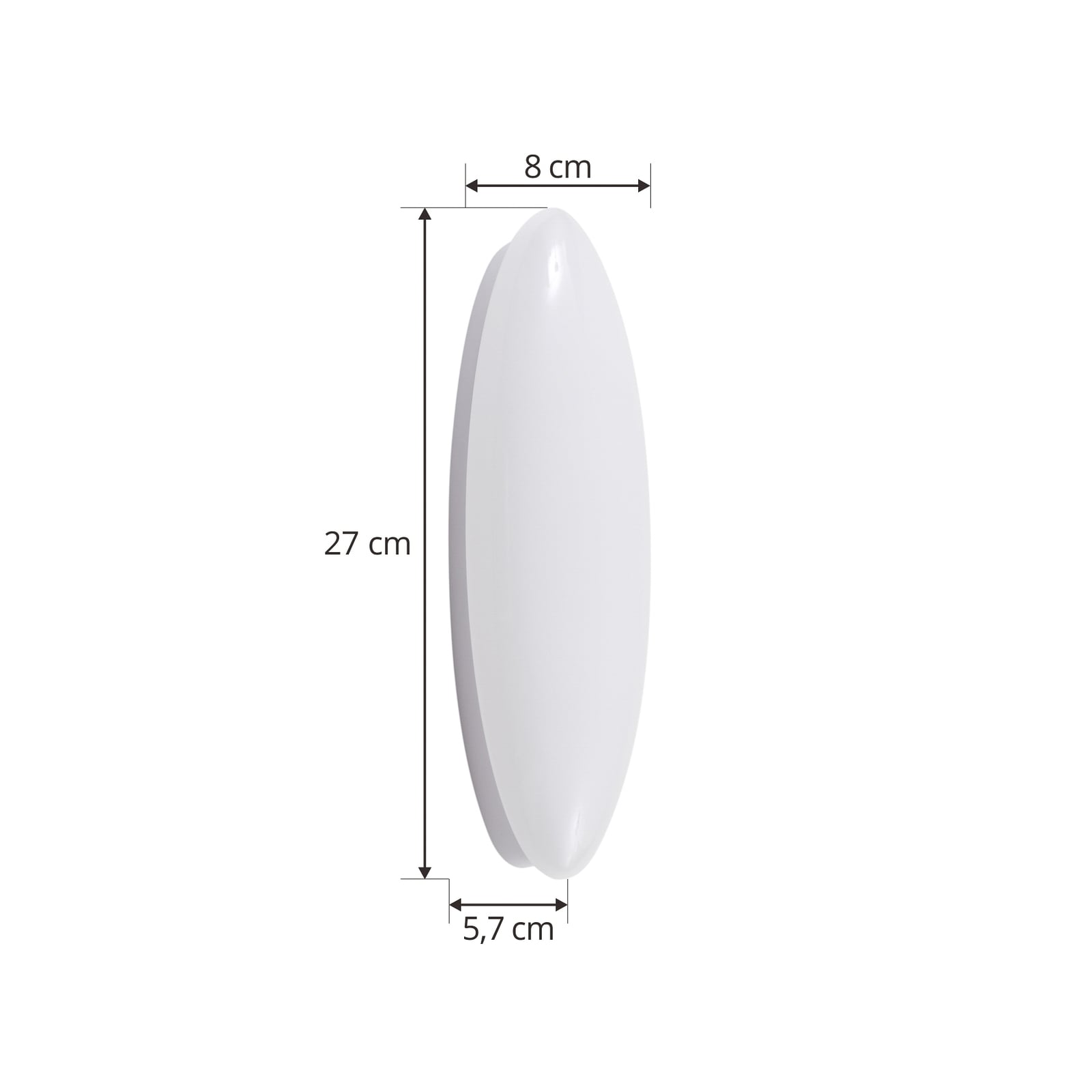 Nærbilde av LED vegglampe Leihlo oval hvit plast 27 cm bred