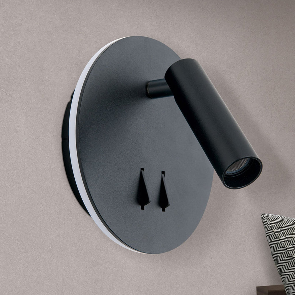 LED vegglampe Lenny svart med spot og indirekte lys bakside