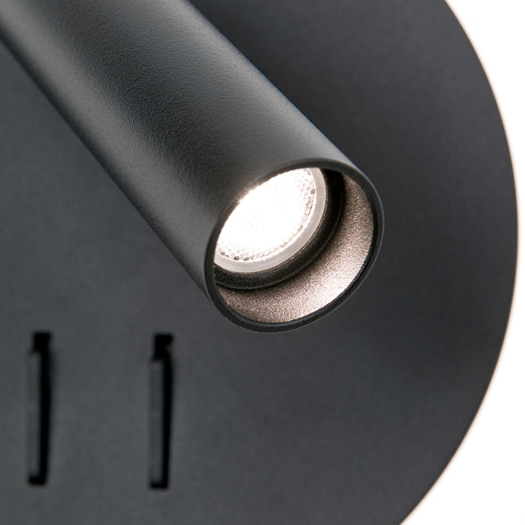LED vegglampe Lenny svart med spot og indirekte lys sideprofil