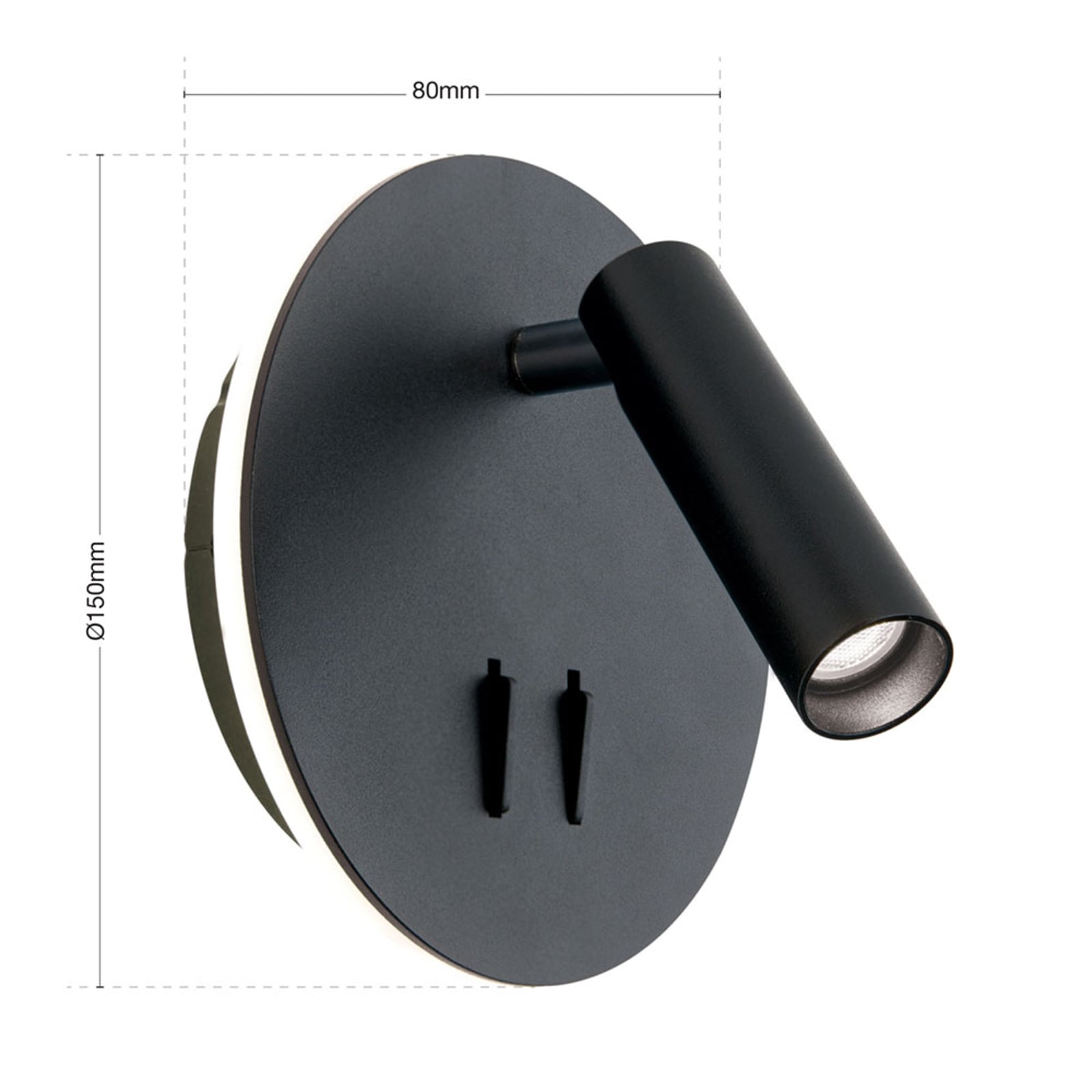 LED vegglampe Lenny svart med spot og indirekte lys dimmensjon