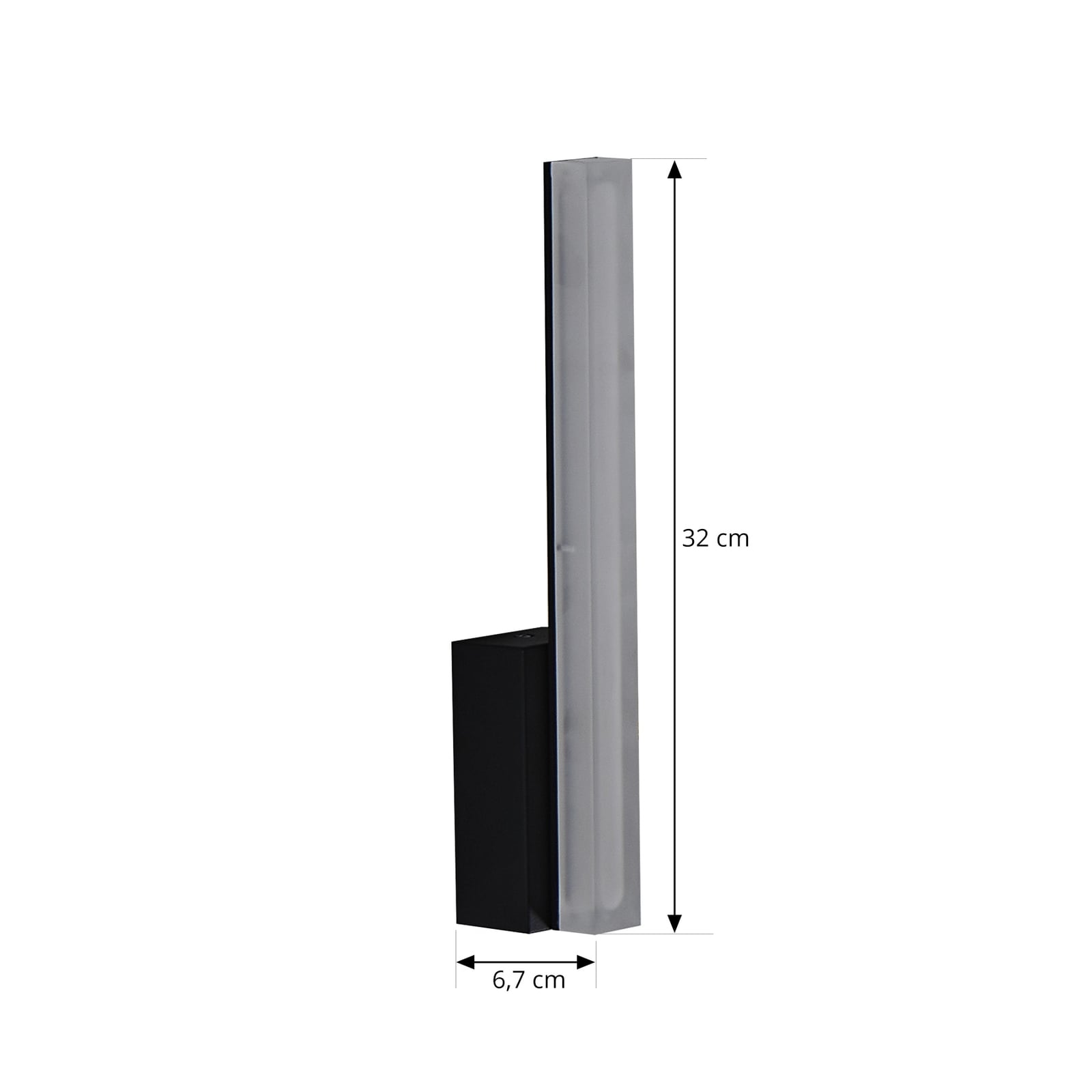 LED vegglampe Lisana svart vertikal 32 cm nærbilde av LED-lyskilde