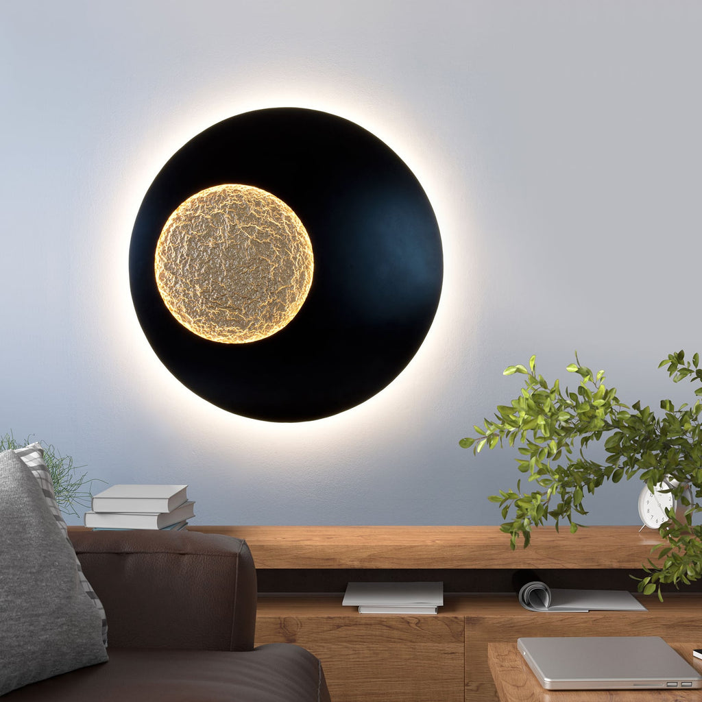 LED vegglampe Luina rund jern svart/gull montert