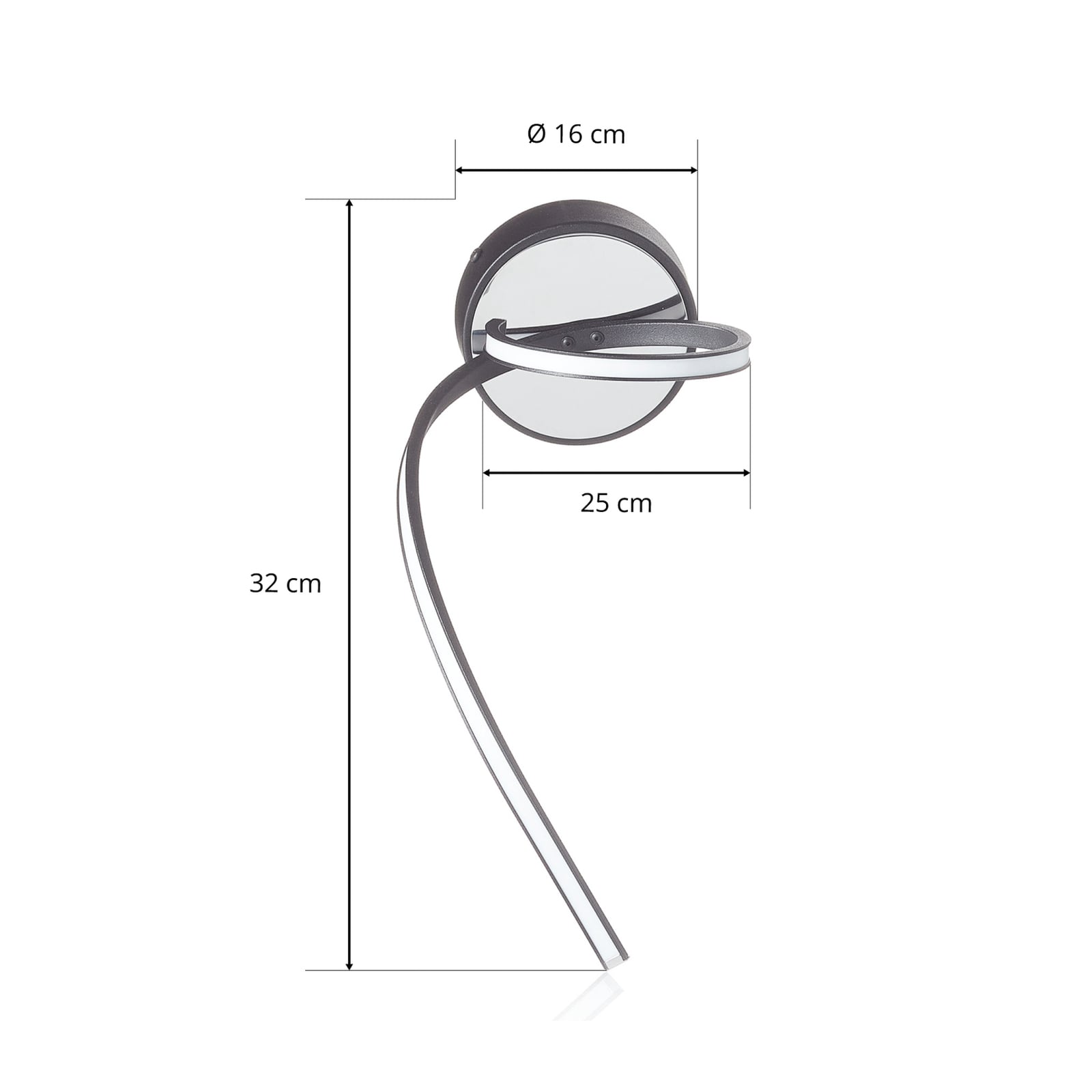 LED vegglampe Lungo dimbar med fjernkontroll svart 32 cm lysfarge varm hvit