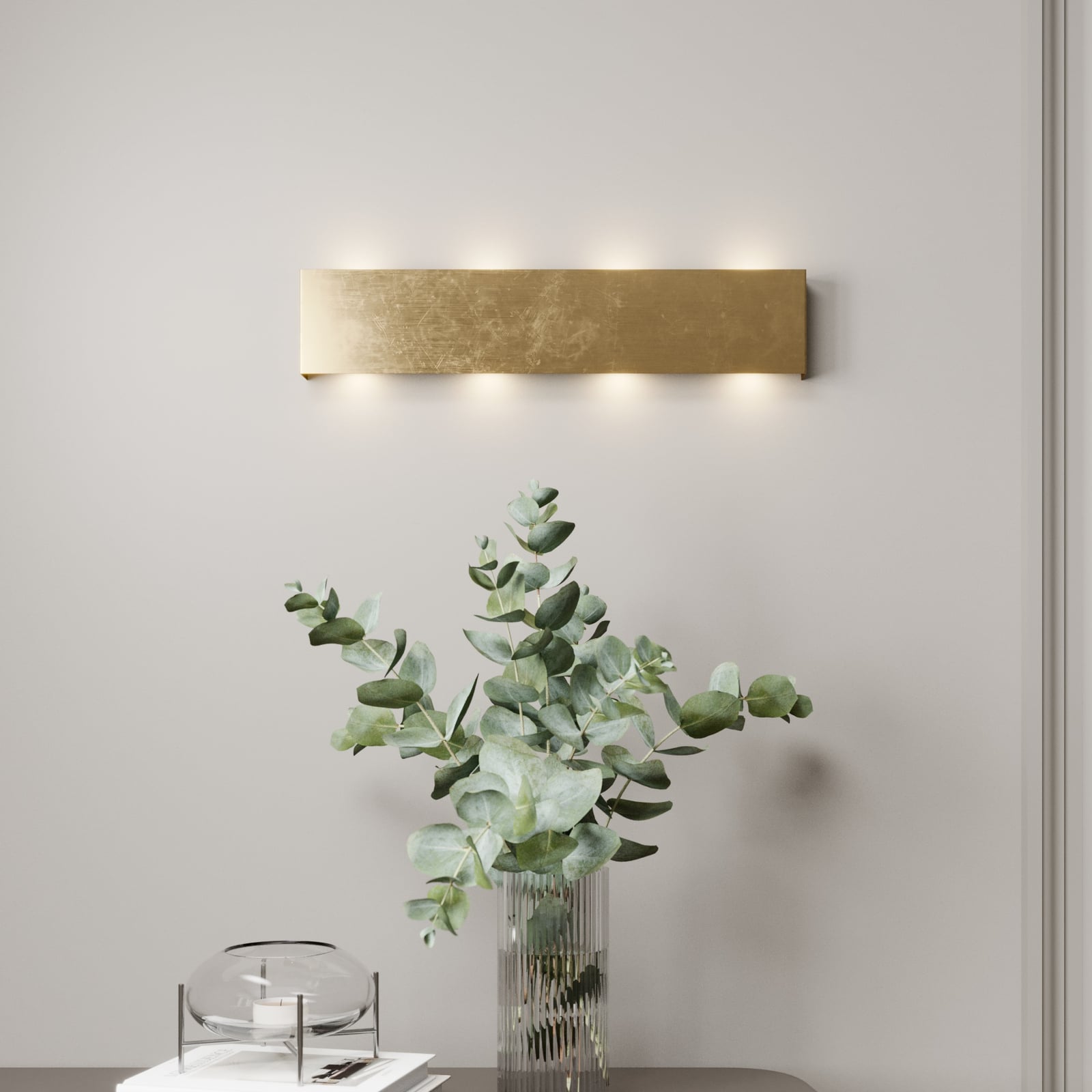 LED vegglampe Maja dimbar gull antikk 54 cm bred forfra