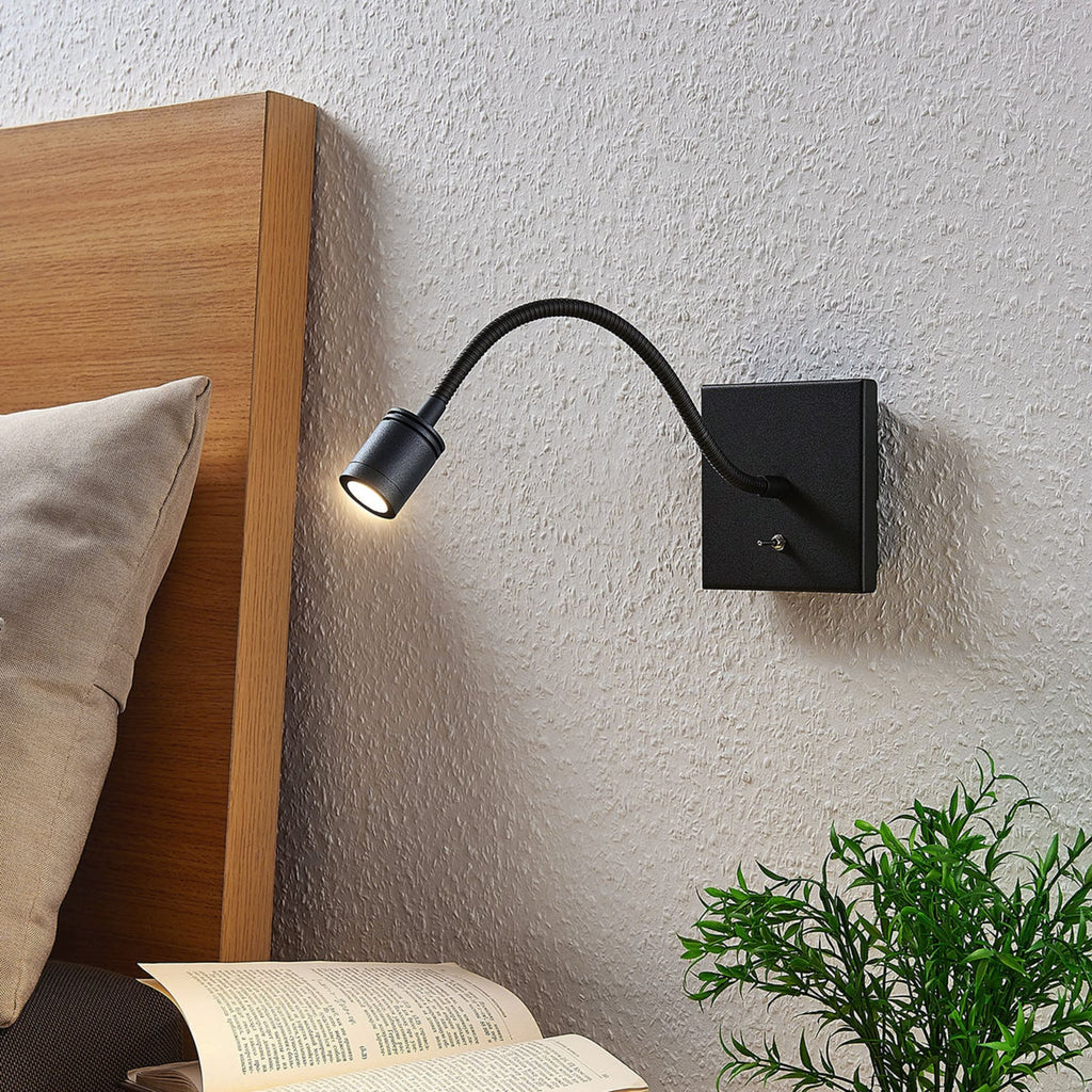 LED vegglampe Mayar svart metall med leselys bakside