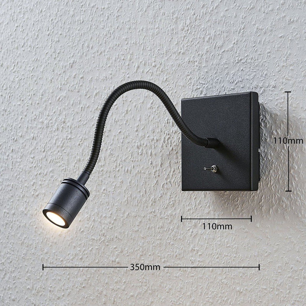 LED vegglampe Mayar svart metall med leselys og bryter - Lindby