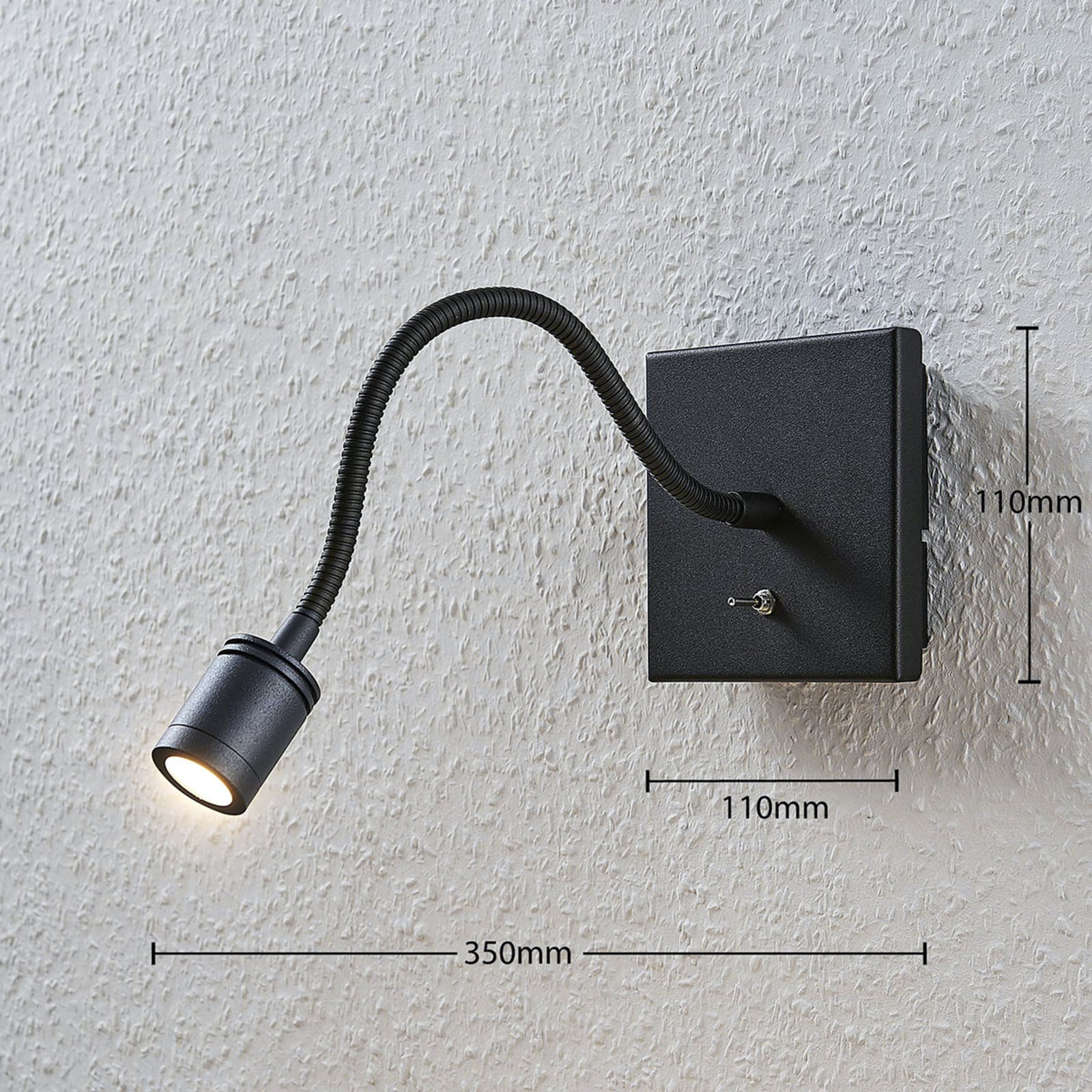 LED vegglampe Mayar svart metall med leselys og bryter - Lindby