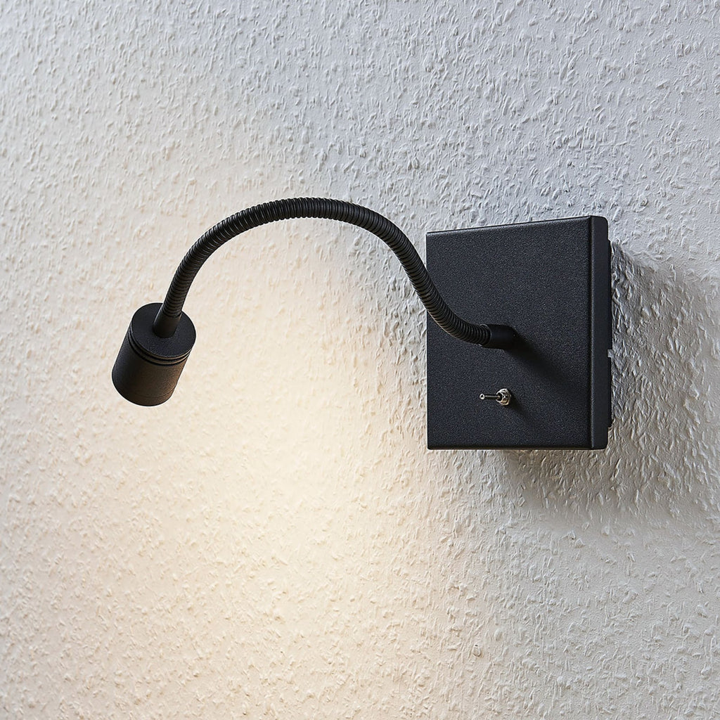 LED vegglampe Mayar svart metall med leselys og bryter - Lindby