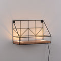 LED vegglampe med hylle tre/svart 30x15 cm med bryter forfra