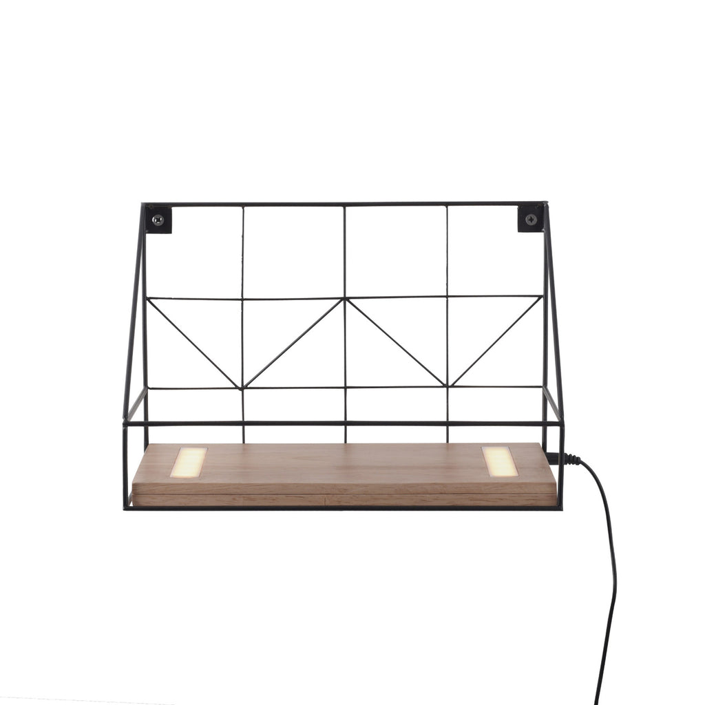 Baksiden av LED vegglampe med hylle tre/svart 30x15 cm med bryter