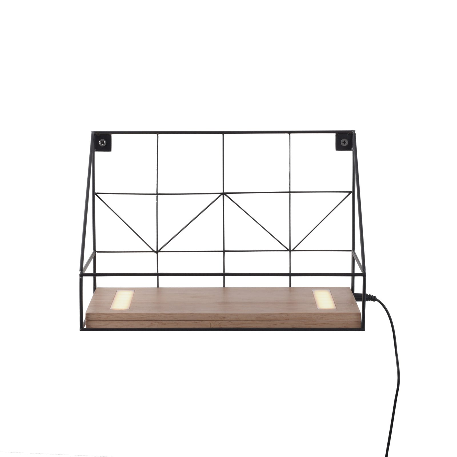 Baksiden av LED vegglampe med hylle tre/svart 30x15 cm med bryter