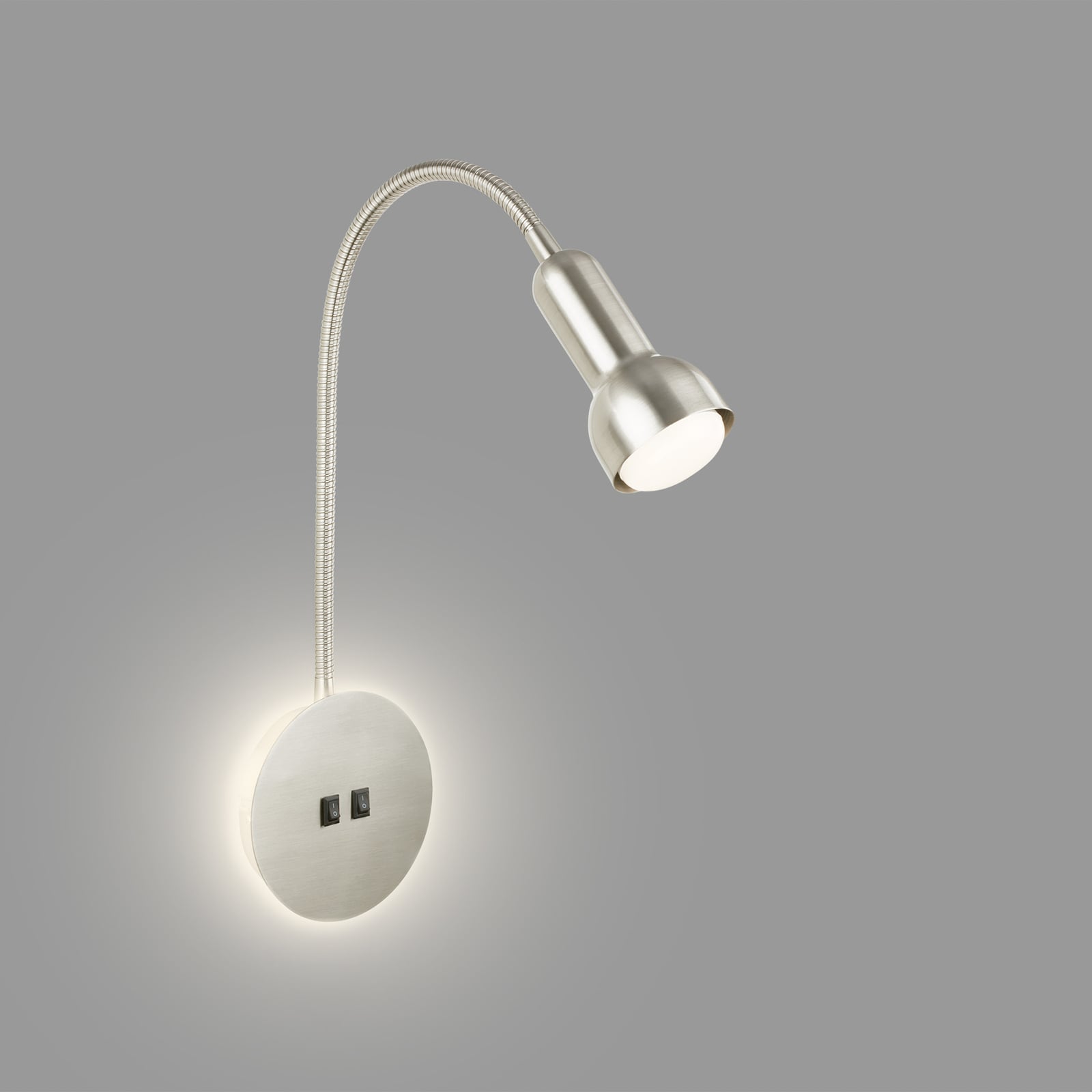LED vegglampe med lesespot matt nikkel E14 39 cm - montert på vegg