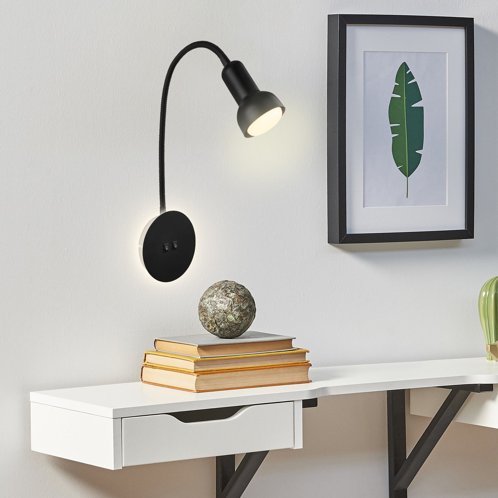 LED vegglampe med lesespot svart metall E14 39 cm - Briloner bakside