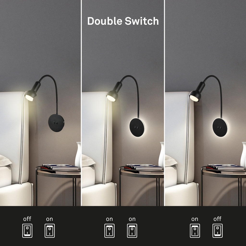 LED vegglampe med lesespot svart metall E14 39 cm - Briloner nærbilde av bryter