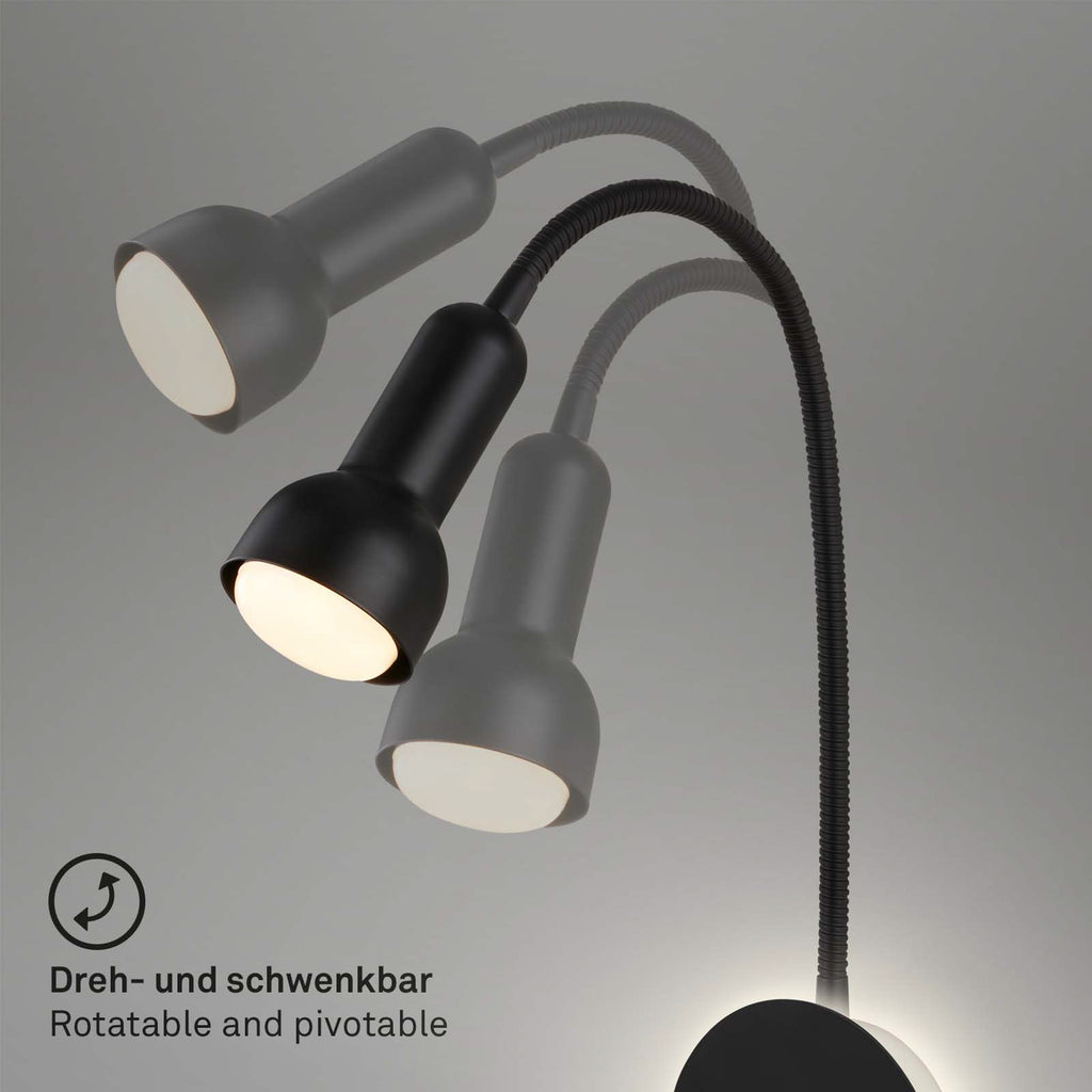 LED vegglampe med lesespot svart metall E14 39 cm - Briloner sideprofil