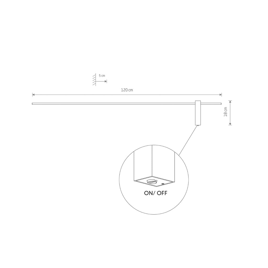 LED vegglampe Motive L aluminium svart 120 cm med bryter detalj