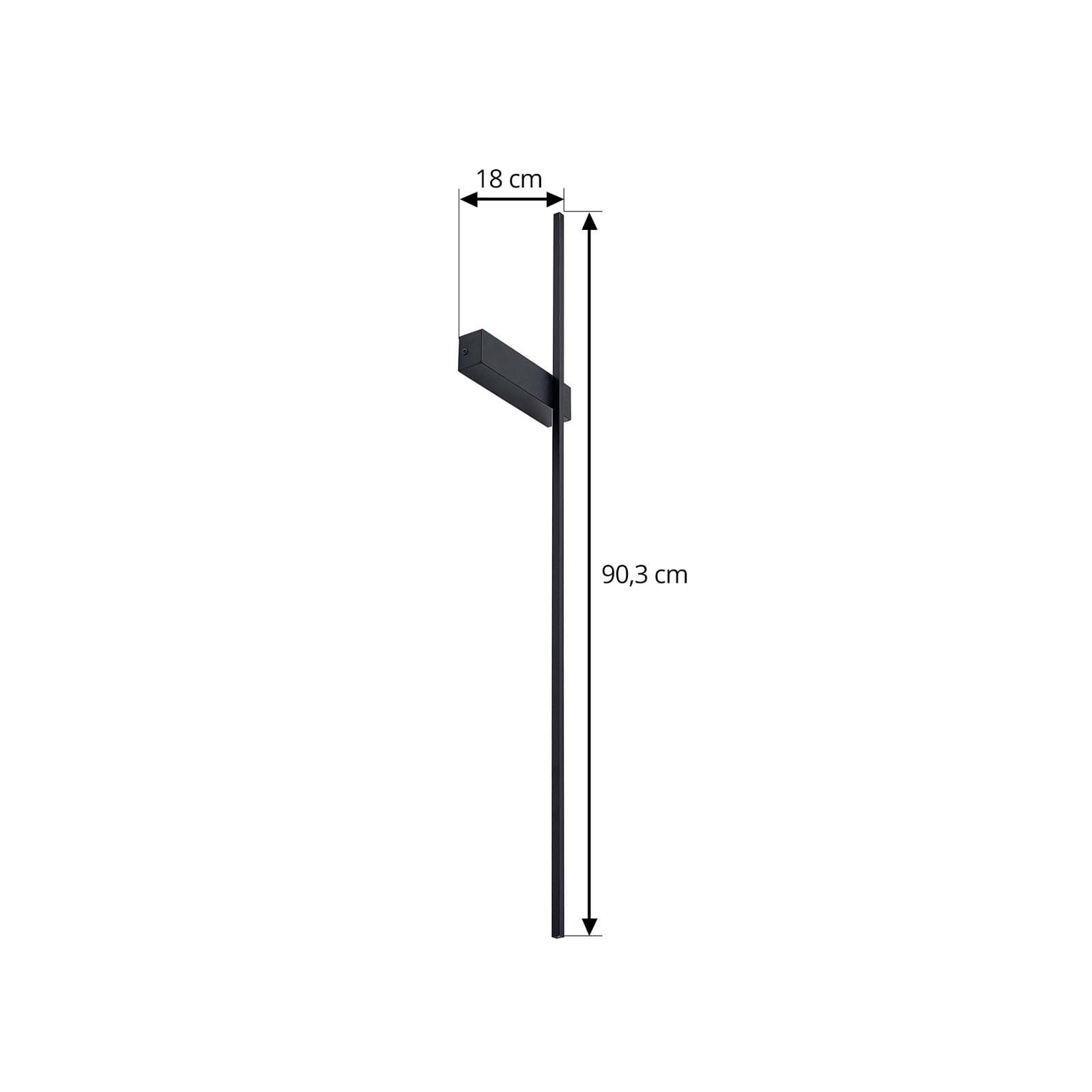 LED vegglampe Natsumi svart aluminium 90 cm nærbilde av LED-lyskilde