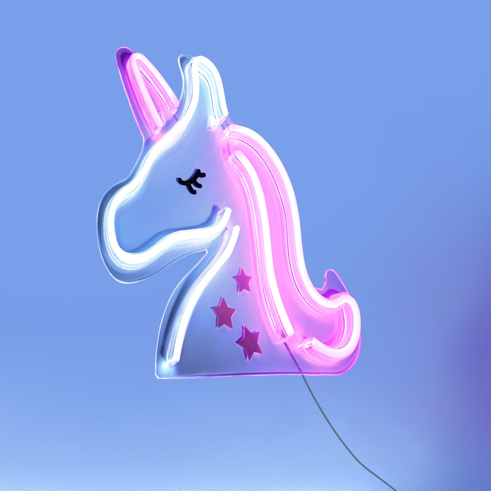 LED vegglampe neon enhjørning USB plast 33x33 cm forfra